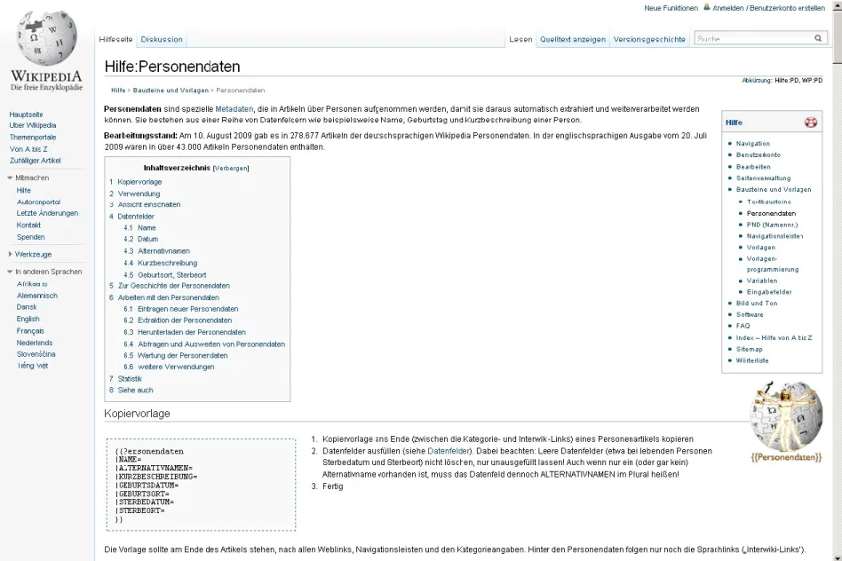 Abbildung 3: Hilfeartikel &#34;Personendaten&#34; in Wikipedia 