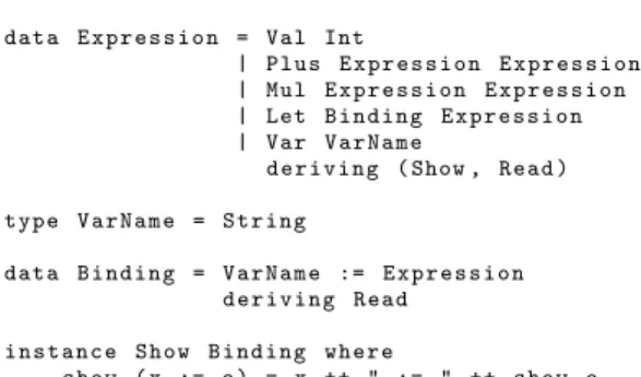 Abbildung 1: Haskell Beispiel, Modul Lang.Expressions