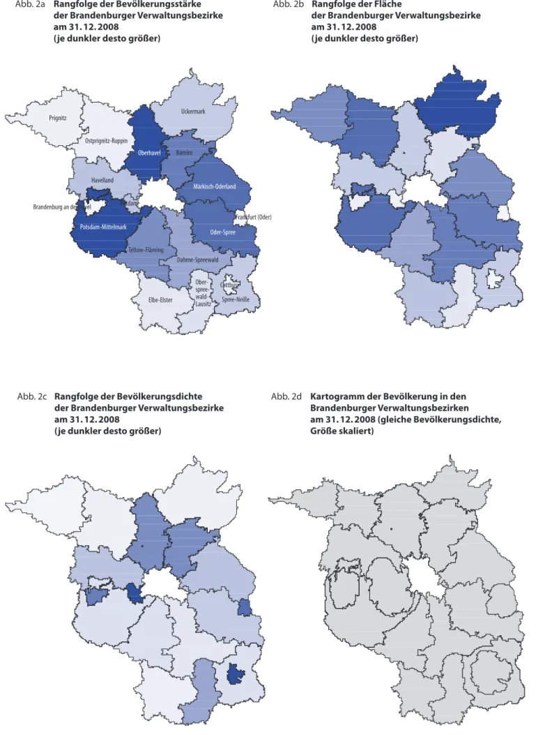 Abb. 2a  Rangfolge der Bevölkerungsstärke   der Brandenburger Verwaltungsbezirke   am 31