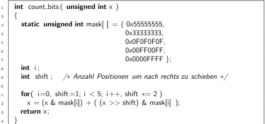 Abbildung 3.8: Bits z¨ ahlen – Methode Drei