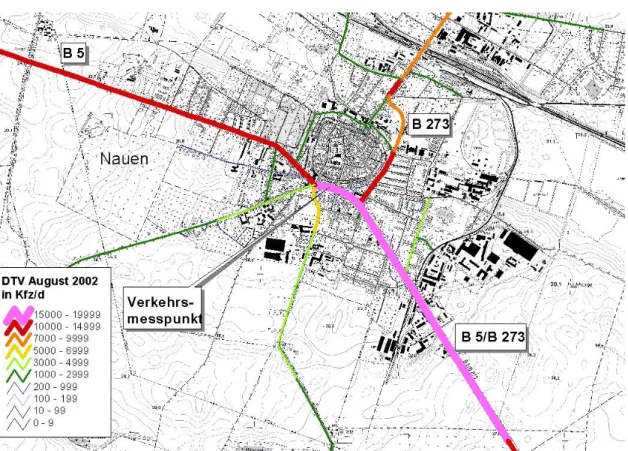 Abbildung 10: Verkehrsbelegung des Hauptstraßennetzes der Stadt Nauen 
