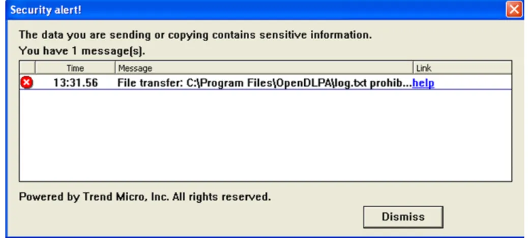 Figure 8: Trend Micro DLP blocking copying of the sensitive word &#34;masteroppgave&#34;