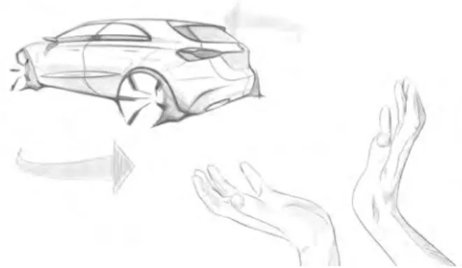 Fig. 15: The third and final image of the gesture interaction scene shows the car and the hands of the user in the final position after the rotation is done