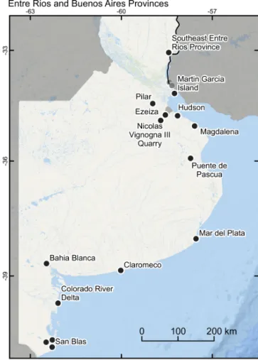 Figure 7. MIS 5 sea-level indicators in Entre Ríos and Buenos Aires provinces, Argentina (black circles).