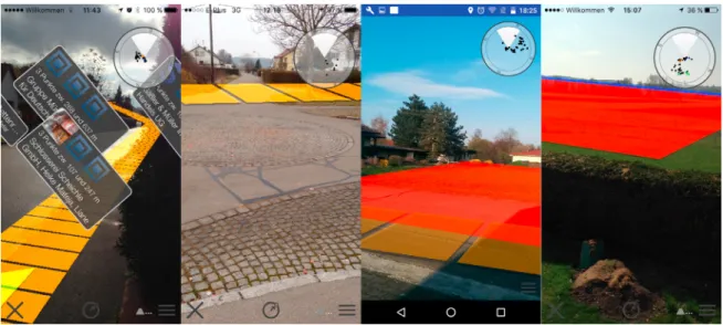 Fig. 2 illustrates how track handling is presented to the user on Android and iOS. The first two screenshots are impressions of algorithm results on iOS, whereas the last two screenshots are impressions of the algorithm result on Android