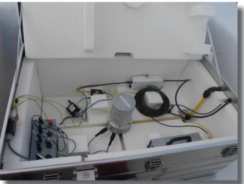 Fig. 4.4.3: The insulated field-box contains the microbarometer (in the middle), data acquisition  system as well as the power supply and a communication unit