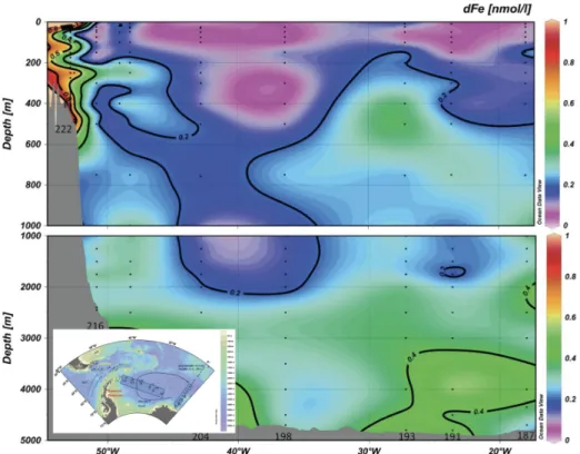 Fig. 7.1: Distribution of dissolved iron across the northern Weddell Sea. Adapted from Klunder et al