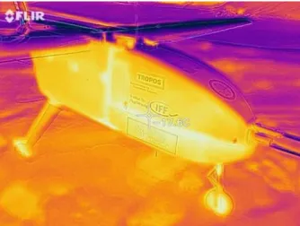 Figure 4. Thermal infrared image of ALADINA. The thermal bridges are visible at the intersections of different compartments and were responsible for losses of heat during the flight.