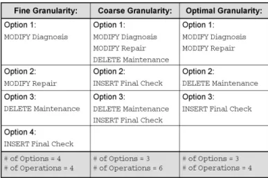 Table 1: Granularity of options
