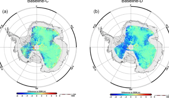 Figure 3. Differences in slope-corrected LRM data to reference DEM (REMA, Howat et al., 2019) in Antarctica