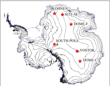 FIGURE 1 | Map of Antarctica including our study area and other ice-core drilling sites for comparison; elevation model according to Howat et al