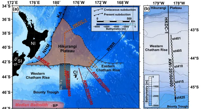 Figure 1a). Subsequently, extensional processes, including the formation of rift grabens and intraplate volcanic activity, started to affect the micro‐continent “Zealandia.” The collision of the Hikurangi Plateau with the East Gondwana margin, the end of c