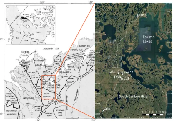 Figure 4: Physiographic subdivision of Tuktoyaktuk Coastlands and adjacent areas of the Geological Survey Canada (Rampton 1988) (left)
