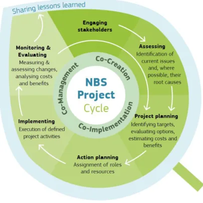 Figure 1-3. A schematic diagram showing the full life cycle of NBS such as monitoring and evaluation, cost- cost-benefit analysis (adapted from Kumar et al., 2020) 