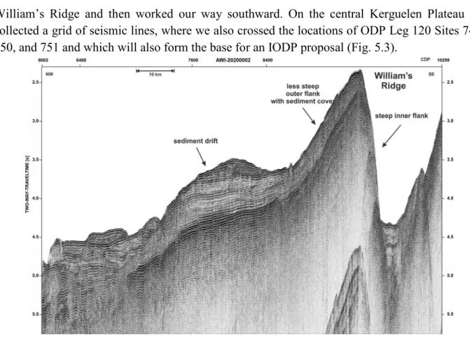 Fig. 5.4     Part of seismic line AWI-20200002 showing the western flank of the William’s Ridge