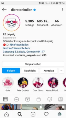 Abbildung 9: Instagram Business Profil RB Leipzig, 2020, instagram.com.