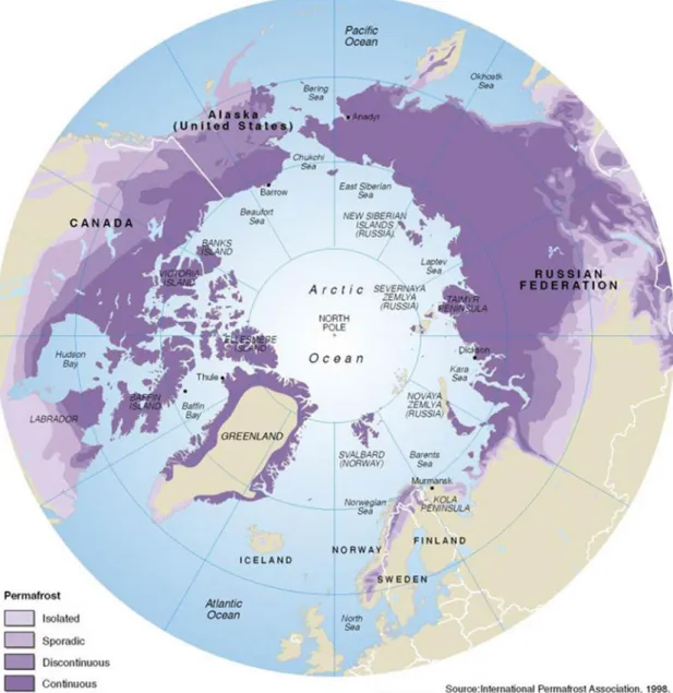 Fig. 1. Permafrost distribution map in the Northern Hemisphere (Brown et al., 1998).