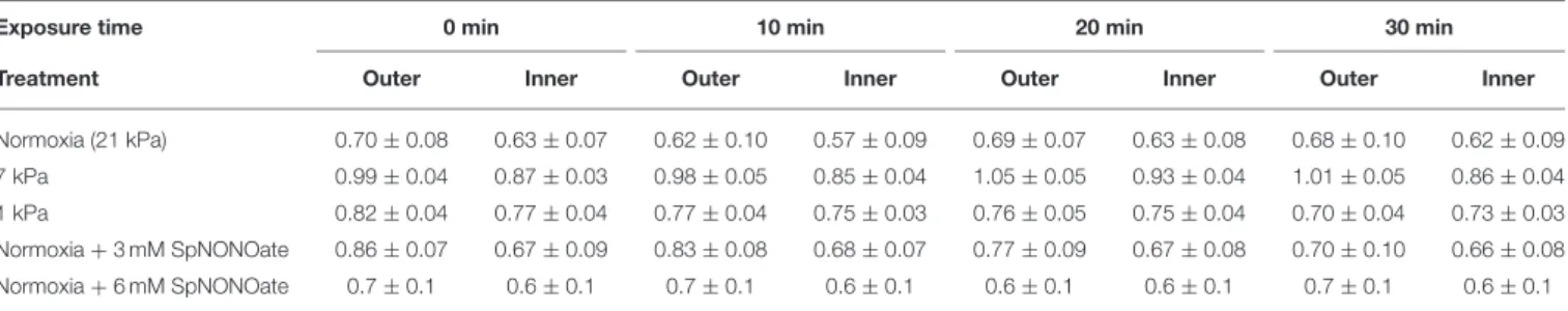 TABLE 2 | JC-10 ratio values (indicative of mitochondrial membrane potential) for inner (endothelial) and outer mitochondria (cilia-associated).