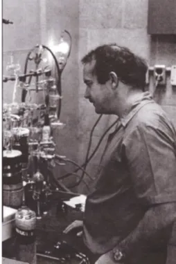 Figure 10. W. Brian Clarke, working on a high vacuum helium extraction apparatus (early 1970s).