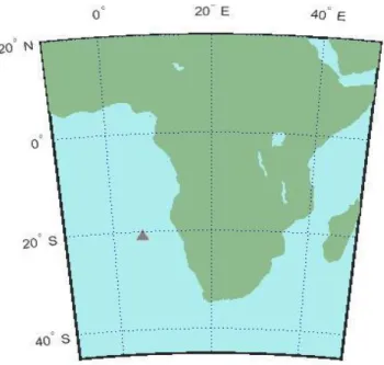 Fig.  3  Mean  position  of  the  passive  acoustic  recorders  SV1008  and  SV1019  in  the  South  Atlantic  Ocean off Namibia