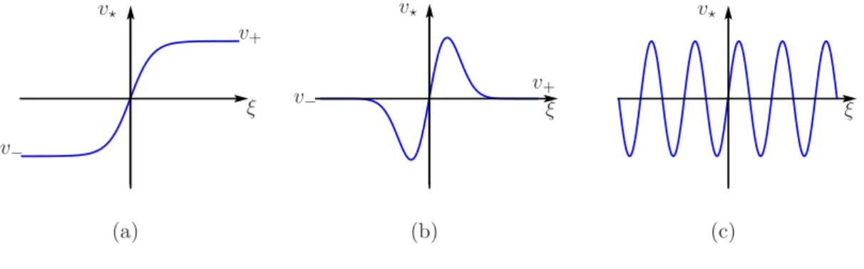 Figure 2.1. Profile v ⋆ : front (a), pulse (b), and wavetrain (c).