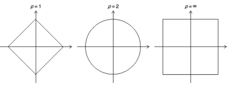 Abbildung 2: ”Einheitskreisscheibe mit verschiedenen L p -Normen”