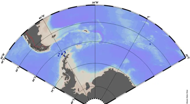 Figure 3: Location plot of Salpa thompsoni sampling sites in the Southern Ocean in summer  (2012), autumn (2018) and winter (2016)