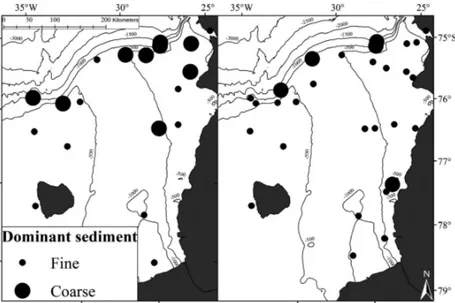 Fig. 4. (A) Biogenic silica (bSi) inventory and (B) organic carbon (OC) inventory for all stations where multibox corer and seabed images data were collected in the Filchner Region during R/V ‘Polarstern’ cruises PS82 and PS96