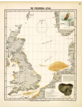 Figure 2. Piscatorial Atlas Map on the distribution of the European oyster in the North Sea  (Olsen  1883)