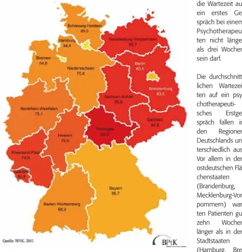 Abbildung 3: Psychische Erkrankungen, Versorgungsdichte und Wartezeiten auf ein Erstge- Erstge-spräch