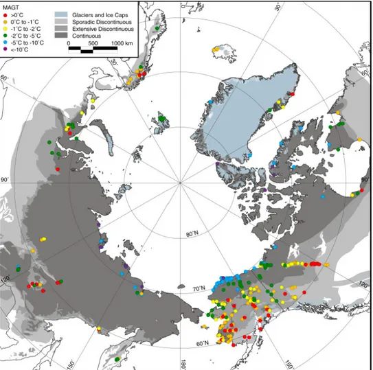 Figure 4: Permafrost classifications and permafrost temperatures (Romanovsky et al. 2010)  