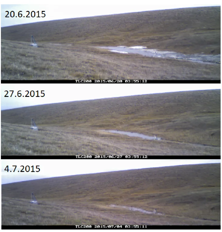 Figure 4.5: Example of spring flooding at the gauge during snow melt from 20.6.2015 until 4.7.2015;