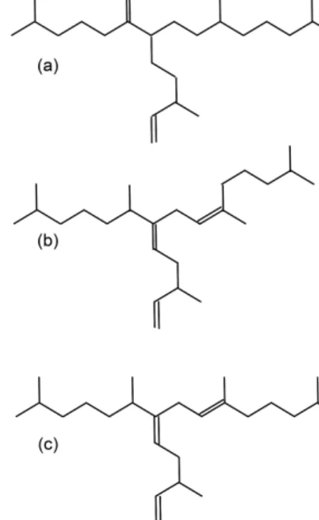 Figure 1. The molecular structures of (a) IPSO 25 , (b) the HBI Z- Z-triene and (c) the HBI E-triene.