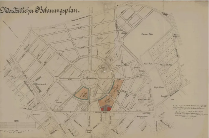 Abb. 18: Bebauungsplan des Paulusviertels um 1900 (Blick nach Nordosten) (StaH, C538,1) 