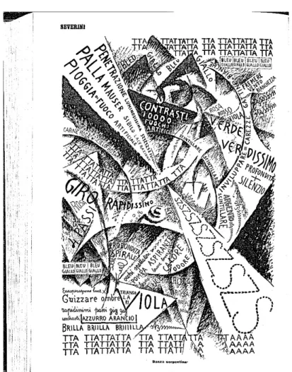 Abb. 1: Gino Severini, „Composizione in parole e forme“, in: Lacerba 01.07.1914, S. 27