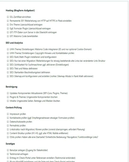 Abbildung 9: Ausschnitt aus der Launch-Checkliste des OSA-Zentrums