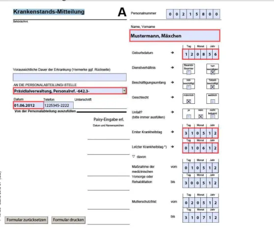 Abbildung 5: Krankenstands-Mitteilung Formular A und Formular B 