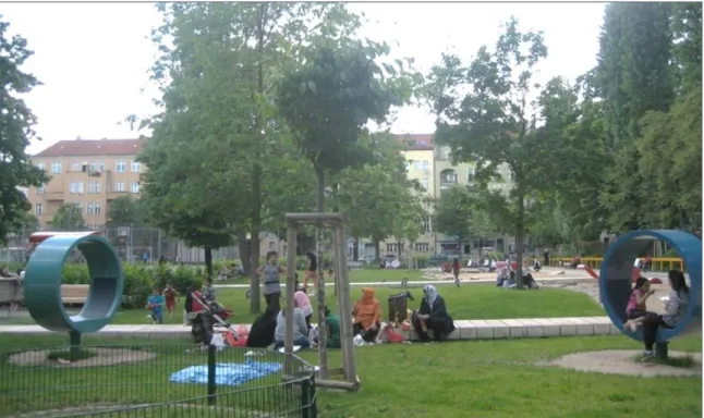 Abb. 4: Unter Anwendung des Konzepts „Soundscape“ umgestalteter Nauener Platz in Berlin-Wedding