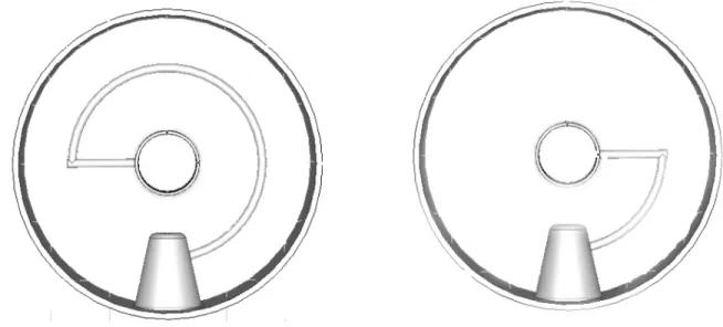 Abbildung 3.2: Beispiele f¨ ur einen Spiralresonator: Ein l¨ angerer Spiralarm vergr¨ oßert die Induktivit¨ at des Resonators und verkleinert somit die Eigenfrequenz [6].
