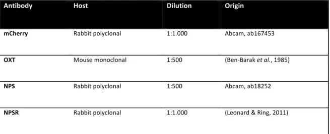 Table 4: List of antibodies used for immunofluorescent protein labeling. 