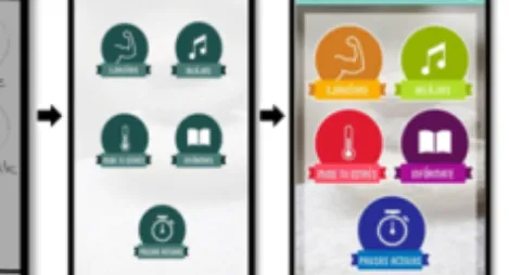 Figure 1. Design Process of the main  menu of the App, evolving from the first 