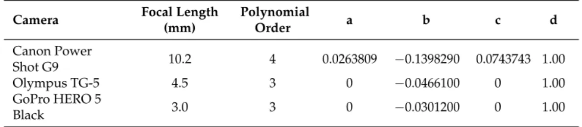 Table 3. Table of Distortion Parameters for Each Camera.