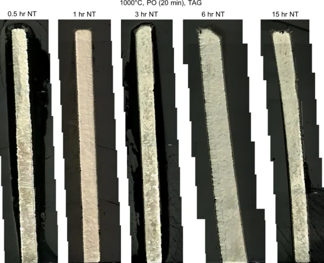 Fig  3.22  Post-test  vertical  micrographs  of  the  tests  at  1000°C  from  Setaram  TAG  system (with PO = 20 min and NT) (scale is not clearly seen micrographs, but it is 500  um; see Fig 3.23 and 3.24) 