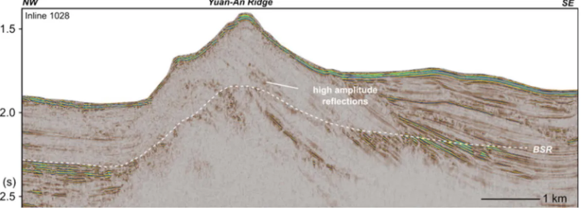 Figure 10. P ‐ Cable 3 ‐ D seismic line through Yuan ‐ An Ridge (location indicated by the dot close to Yuan ‐ An Ridge in Figure 2)