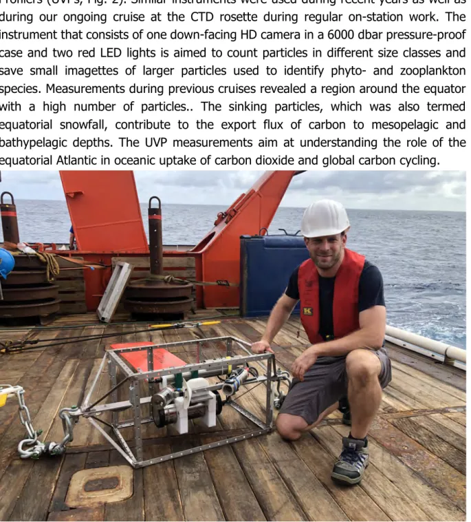 Fig. 2: Underwater Vision Profiler installed in a mooring cage ready for deployment. Rainer Kiko, who  established  this  measurement  technique  during  recent  GEOMAR  cruises,  will  join  the  Laboratoire  d’Oceánologie  de  Villefranche-sur-Mer  (LOV)