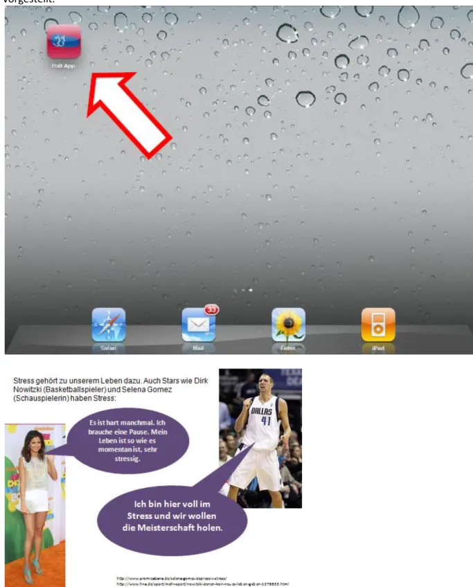 Abbildung 5 zeigt den Screenshot des Tablet-Computers mit der HaLT-App, die den Fragebogen und  die Übungen enthielt