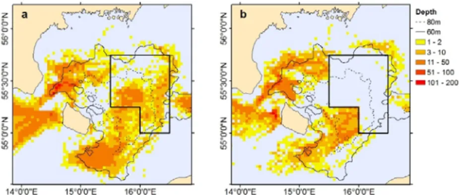 Fig. 5. Fishing effort in the Bornholm Basin: Example of the spatial distribution of fisheries in 403 