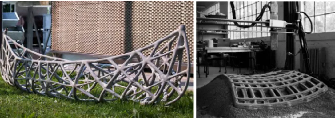 Figure 22. Left: Topologically optimized structural frame of a concrete canoe produced with counter-pressure  casting [119]