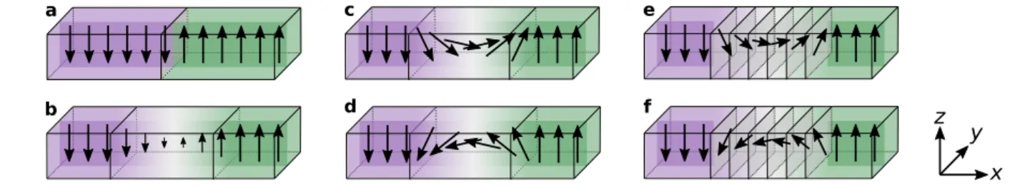 Figure 2.5: Realisations of a ferroic domain wall. Diﬀerent types of boundaries between − OP z