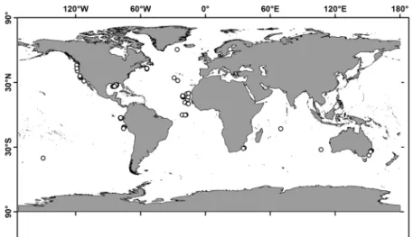 Figure 1.  Vampyroteuthis infernalis sample locations. Map created by A.V.G. in QGIS 3.8.0 (QGIS  Development Team, 2009